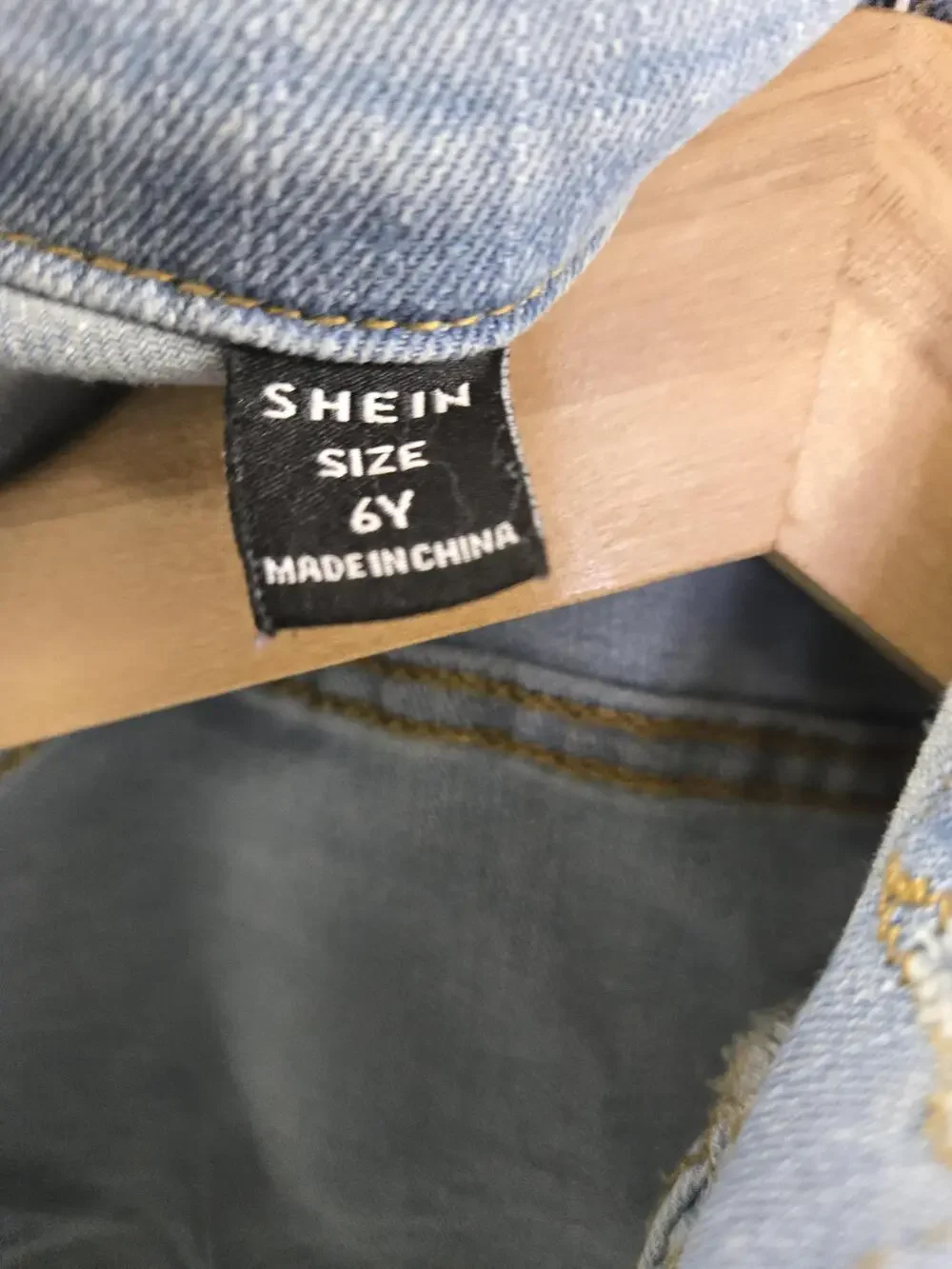 Shein Jacket Girls 6Y Blue Denim Distressed Jean Button Up Pockets Youth Kids